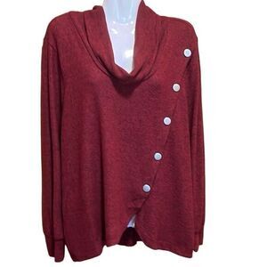 Notations Womens Top Sz‎ XLP Heathered Wine Pullover Cowl Neck Asymmetrical NWT